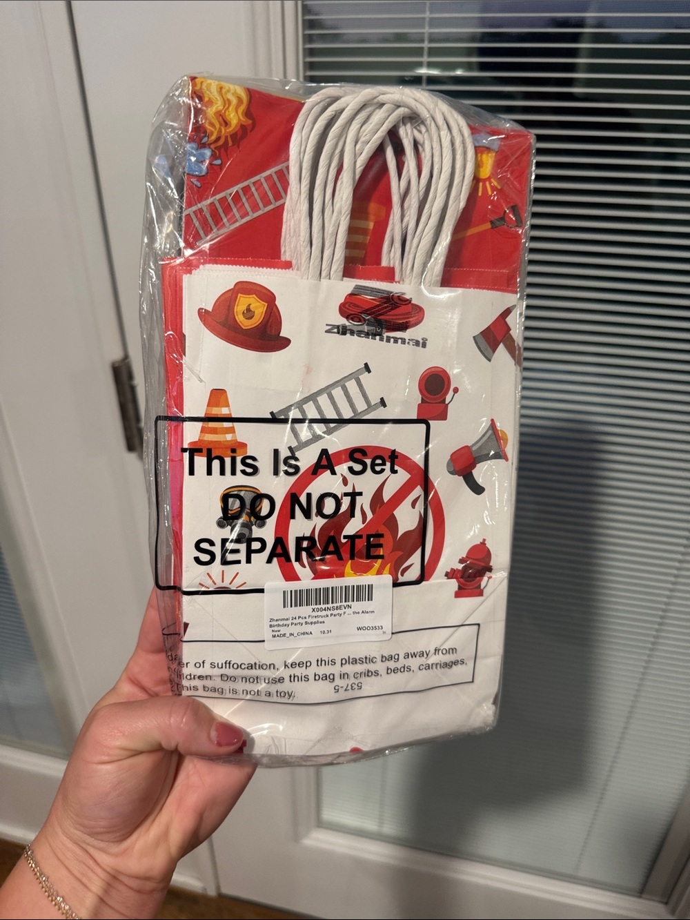 Firefighter Party Favor Bags - White & Red 24 pcs